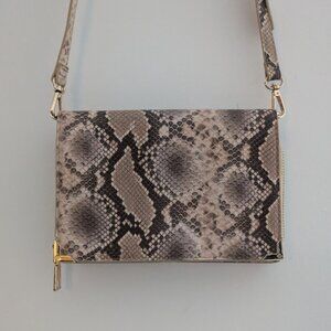 Francesca's Snakeskin Textured Clutch Crossbody Brown Beige
